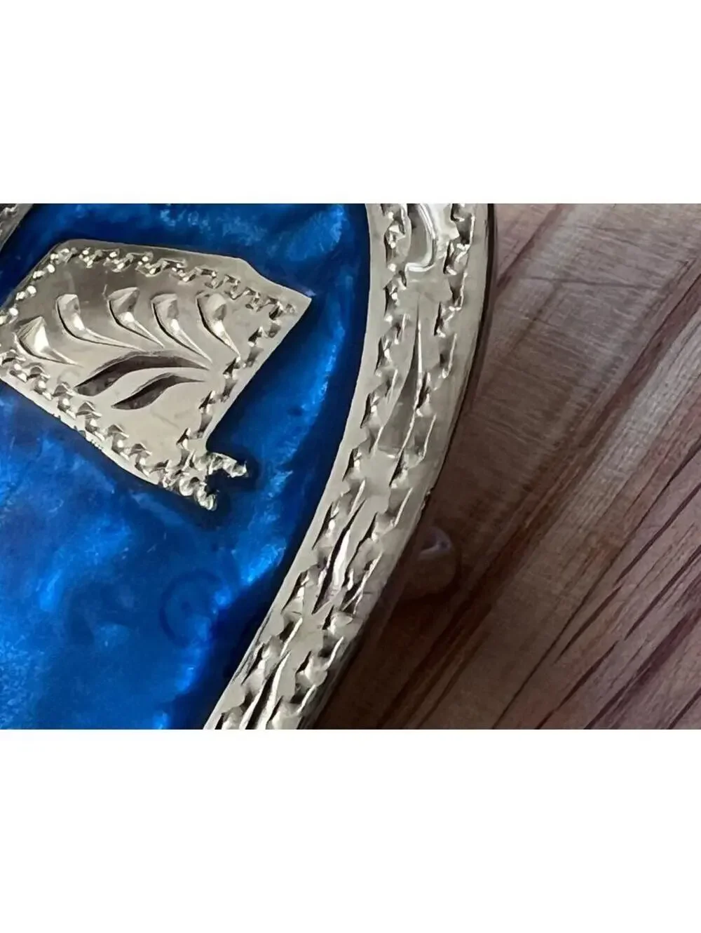 Vintage Award Design Metals Alabama Belt Buckle, Gold Tone Blue Inlay, USA Made